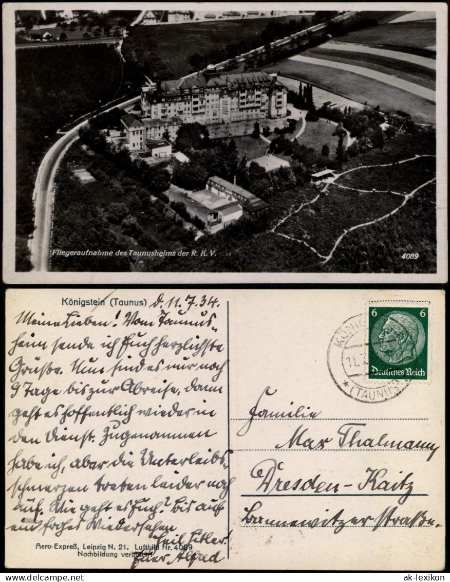 Ansichtskarte Königstein (Taunus) Luftbild Taunusheim 1934 - Koenigstein