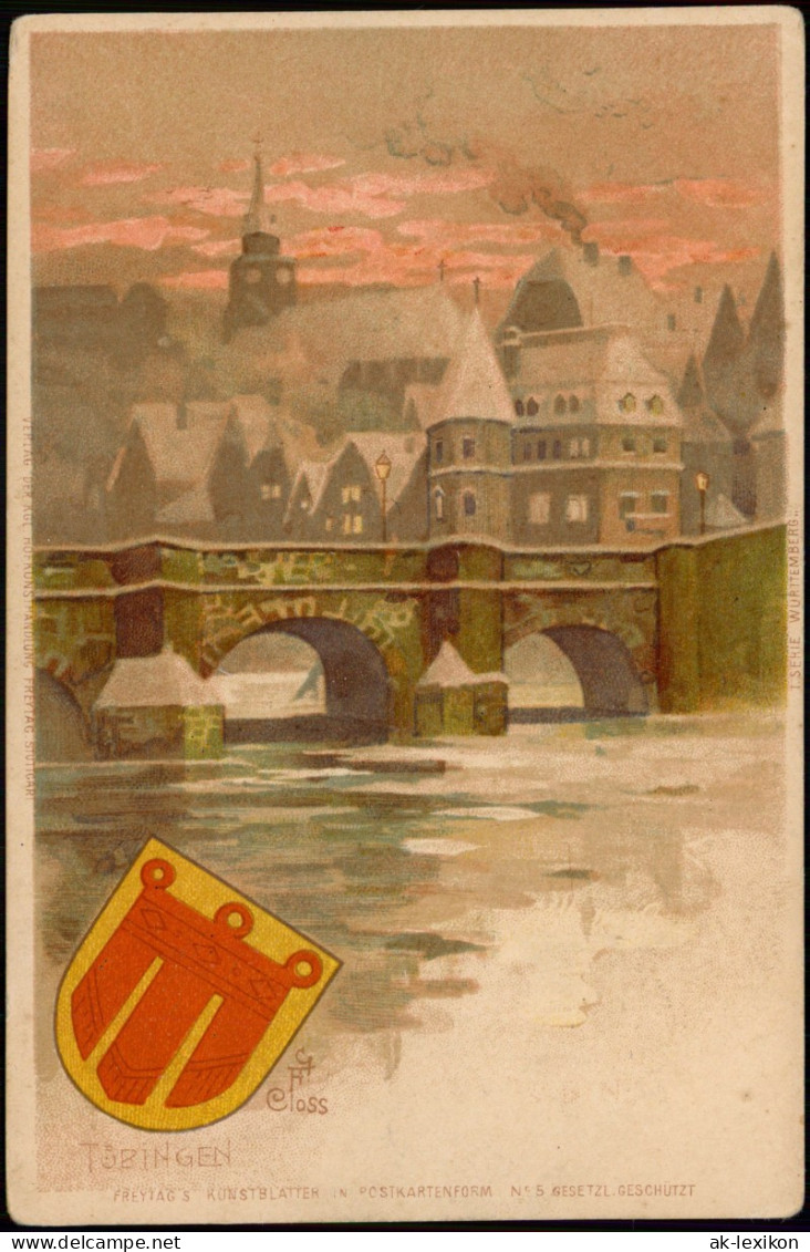 Ansichtskarte Tübingen Stadt Im Winter Heraldik - Künstlerkarte 1908 - Tuebingen