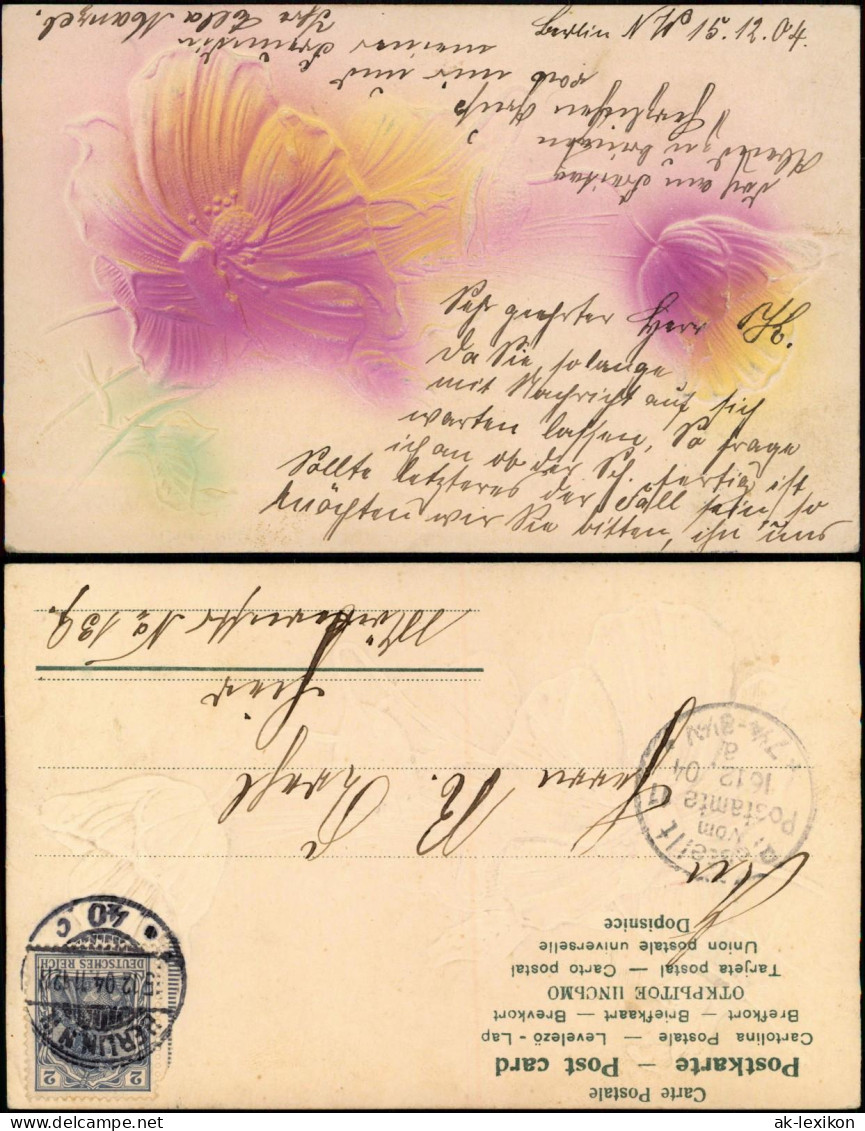 Ansichtskarte  Künstlerkarte Blumen - Präge-Reliefkarte 1904 - 1900-1949