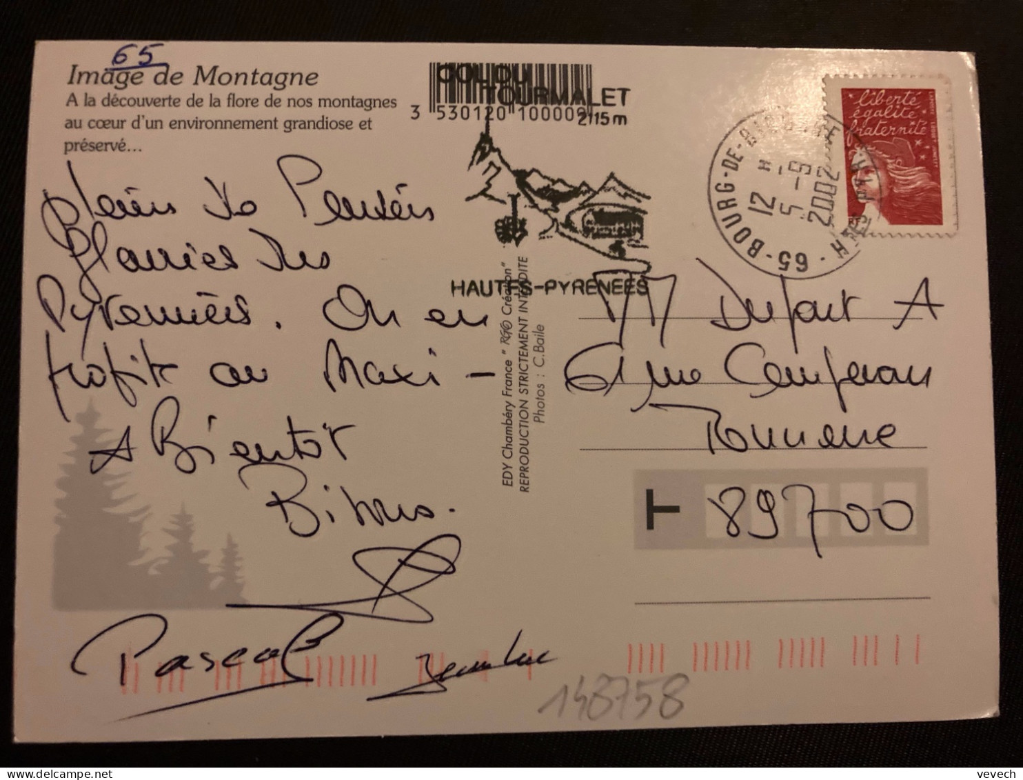 CP TP M DE LUQUET TVP ROUGE OBL.5-9 2002 65 BOURG DE BIGORRE HTE PYR. - Manual Postmarks