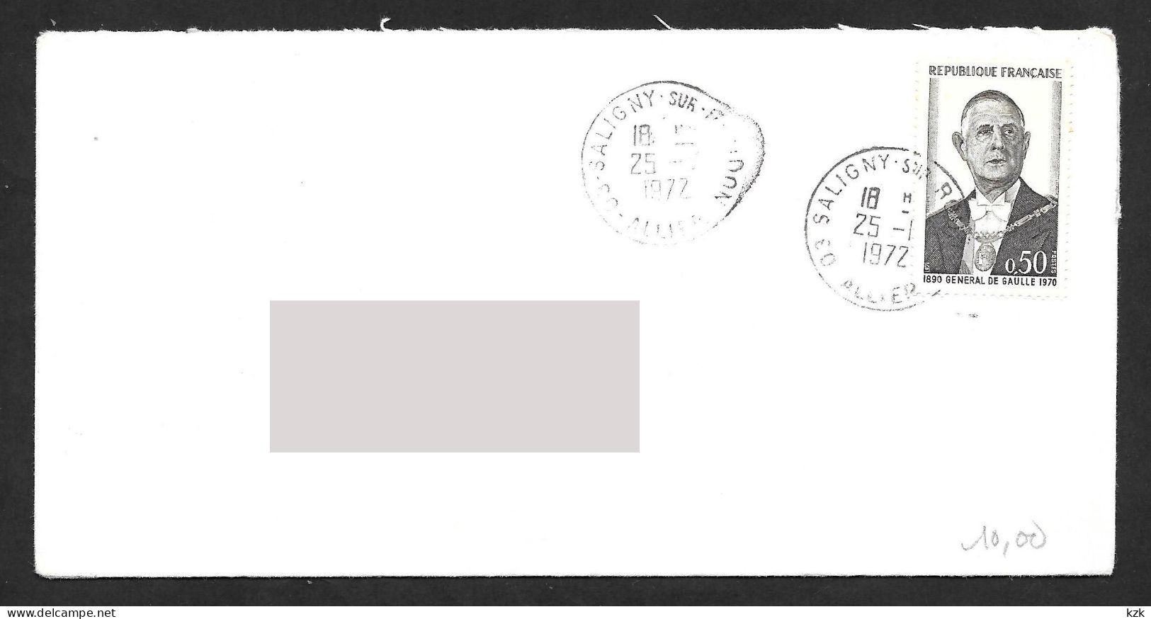 1 26	-	332	Saligny Sur Roudon  25/01/1972 			Enveloppe Ouverte Sur Le Haut & Pliée En Deux - De Gaulle (Generaal)