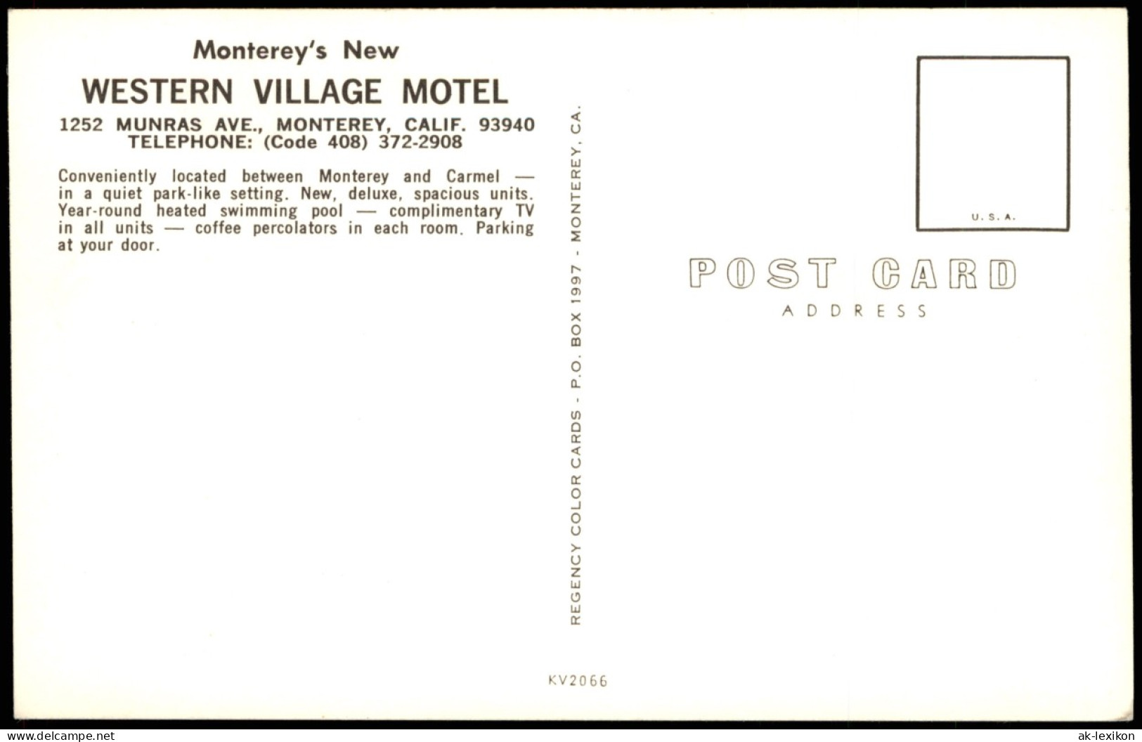 Postcard Monterey California Western Village Motel 1965 - Sonstige & Ohne Zuordnung