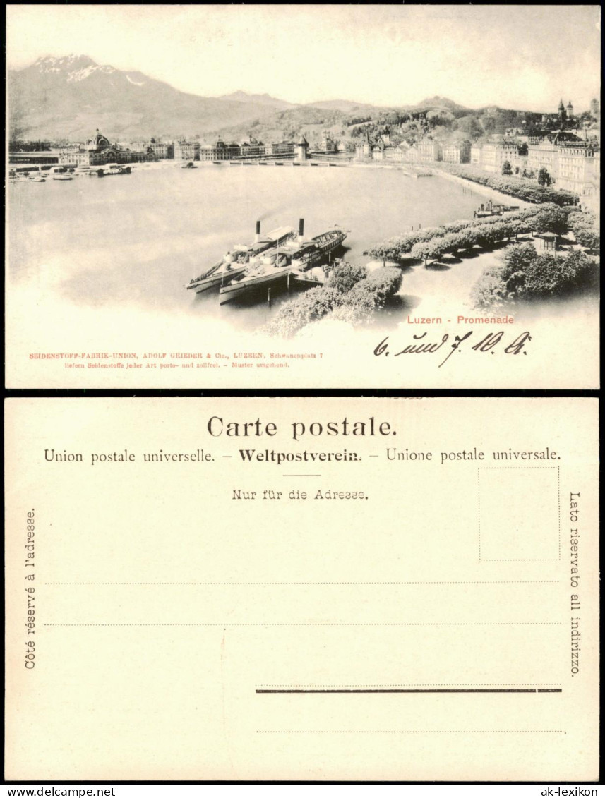 Ansichtskarte Luzern Lucerna Schiffe Dampfer Steamer, Promenade 1906 - Sonstige & Ohne Zuordnung