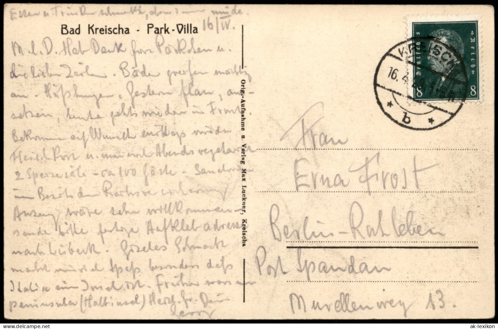 Ansichtskarte Kreischa Park Villa 1929  Gel. Stempel Kreischa - Kreischa