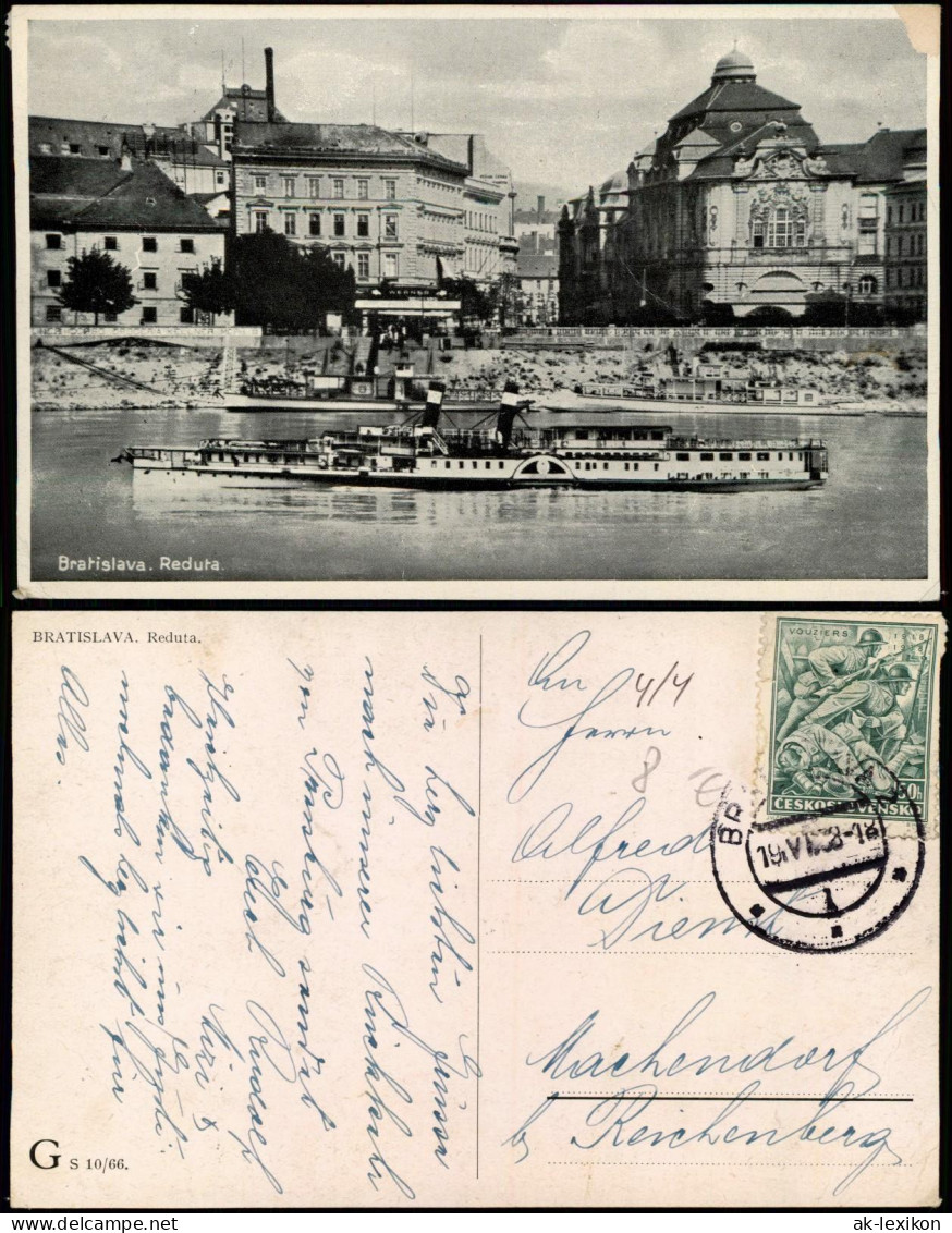 Postcard Pressburg Bratislava Reduta. Dampfer 1938 - Eslovaquia