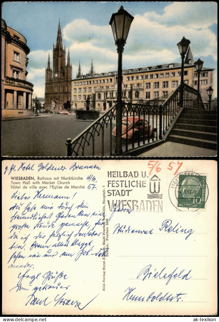 Ansichtskarte Wiesbaden Rathaus Mit Marktkirche 1957 - Wiesbaden