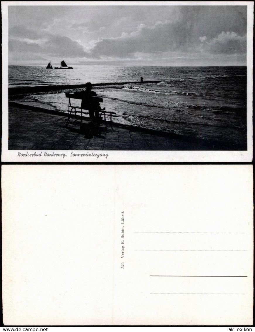 Ansichtskarte Norderney Mann Auf Bank - Sonnenuntergang 1956 - Norderney