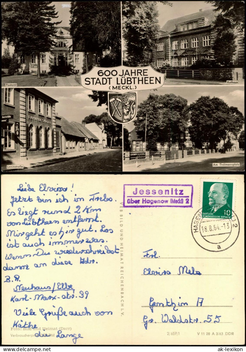 Ansichtskarte Lübtheen Post, Platz Leninstraße 1963  Landpoststempel Jessenitz - Lübtheen
