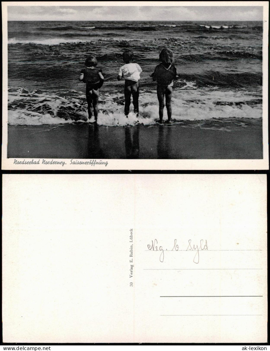 Ansichtskarte Norderney Strand Anbaden Kinder Saisoneröffnung 1939 - Norderney