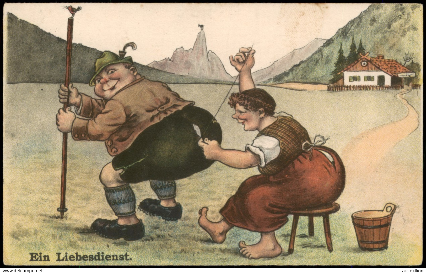 Ansichtskarte  Scherzkarte Ein Liebesdienst Bauer Und Frau 1922 - Humour