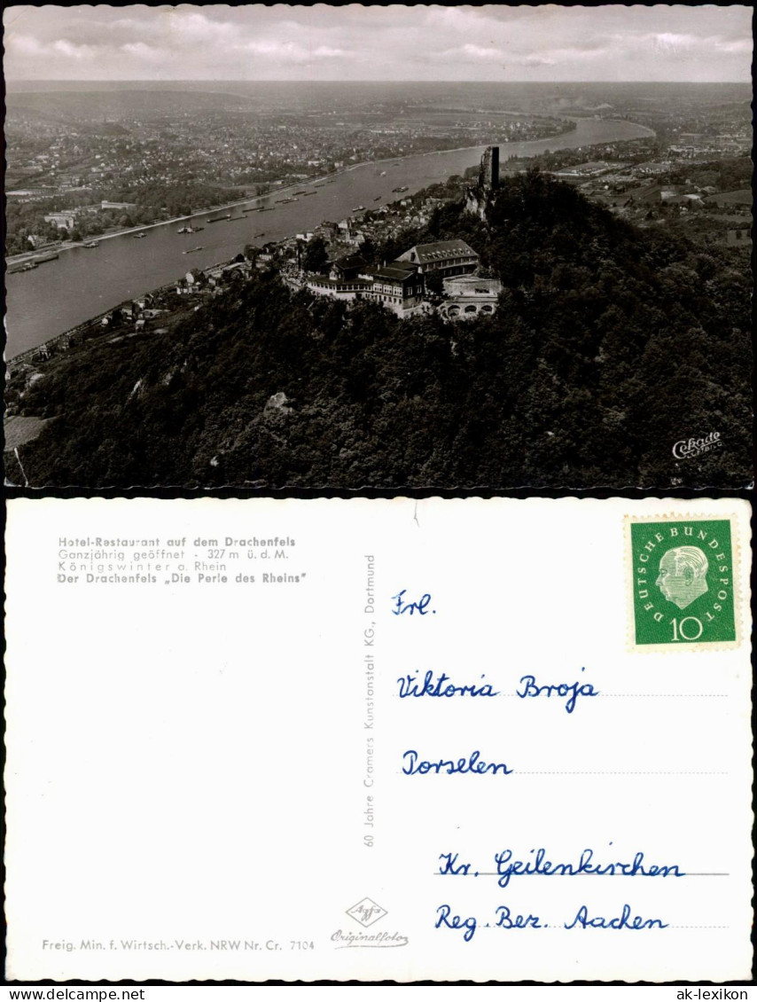 Ansichtskarte Königswinter Luftbild Hotel-Rastaurant Auf Dem Drachenfels 1959 - Königswinter