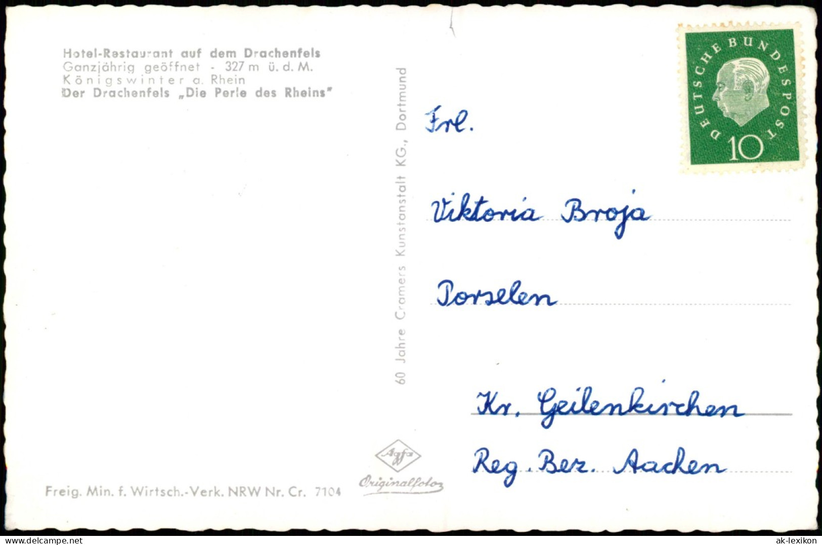 Ansichtskarte Königswinter Luftbild Hotel-Rastaurant Auf Dem Drachenfels 1959 - Koenigswinter