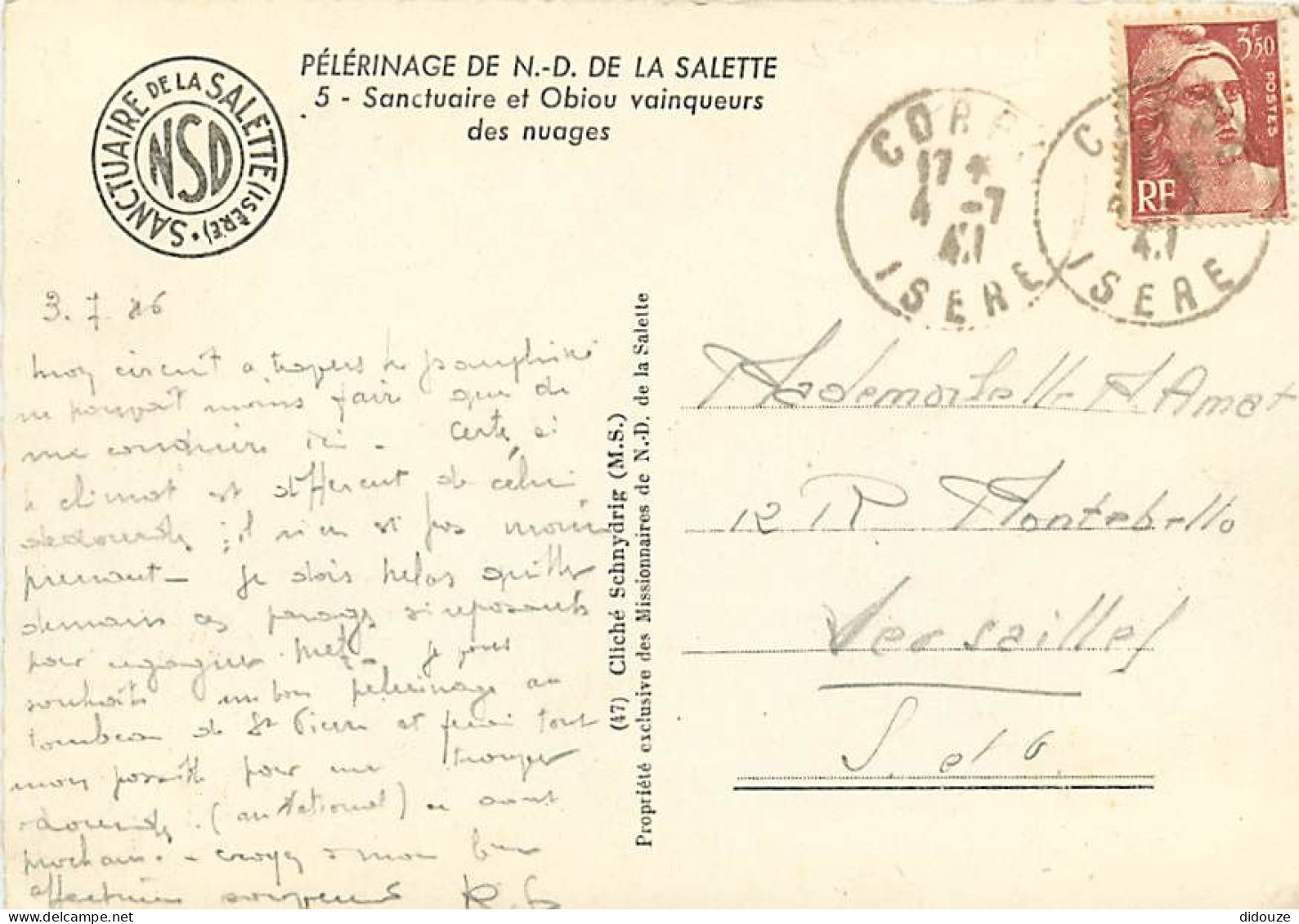 38 - La Salette - Pèlerinage De Notre Dame De La Salette - Sanctuaire Et Obiou Vainqueurs Des Nuages - Carte Dentelée -  - La Salette