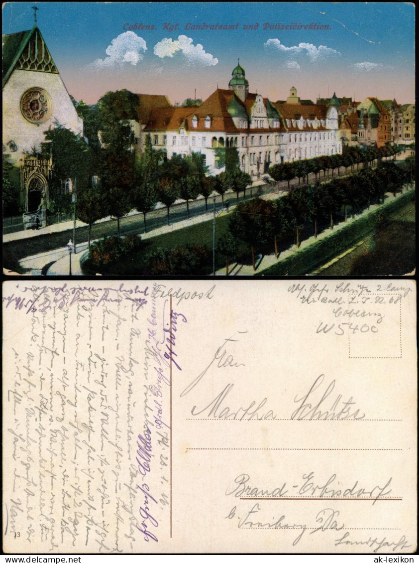 Ansichtskarte Koblenz Kgl. Landratsamt Polizei-Direktion 1916   1. WK Feldpost - Koblenz
