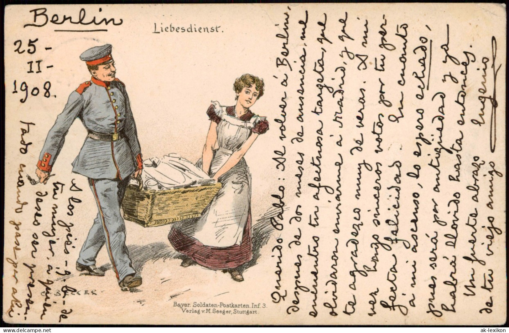 Ansichtskarte  Künstlerkarte - Militär Liebesdiener Soldaten-Postkarte 1908 - Ohne Zuordnung