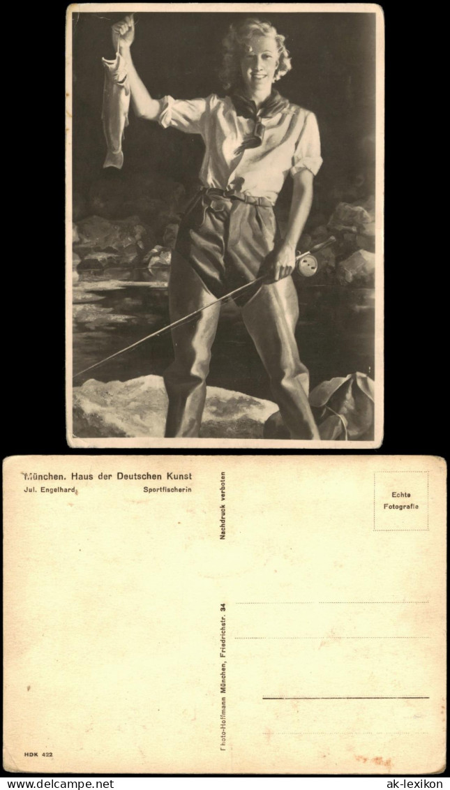 Ansichtskarte  Frau Beim Angeln - Fotokunst Sportfischerin HDK München 1938 - People