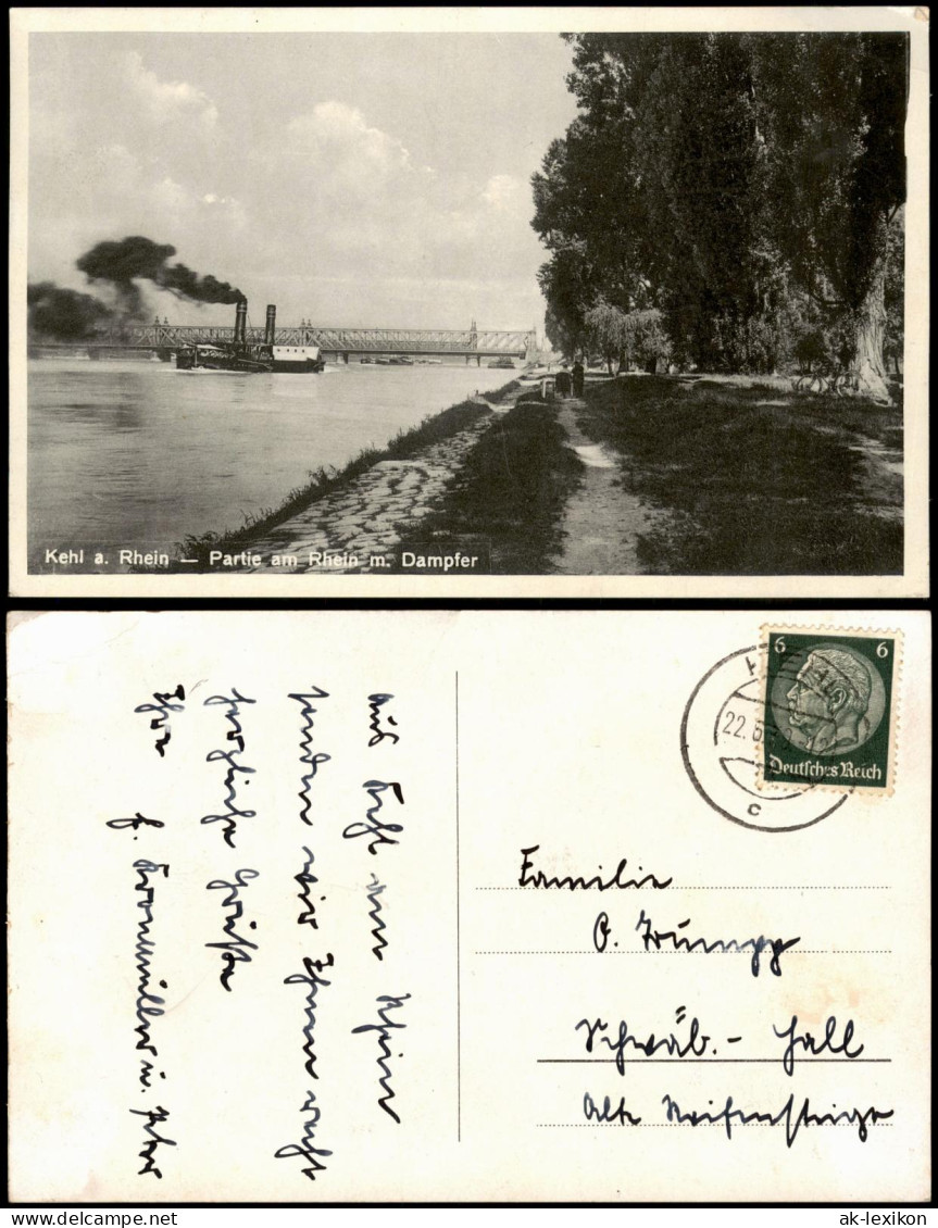 Kehl (Rhein) Partie Am Rhein, Rhein-Schiff, Frachtschiff Dampfer 1939 - Kehl