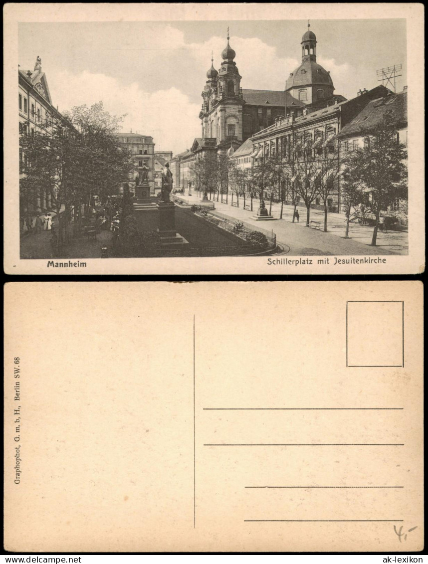 Ansichtskarte Mannheim Schillerplatz Mit Jesuitenkirche 1913 - Mannheim