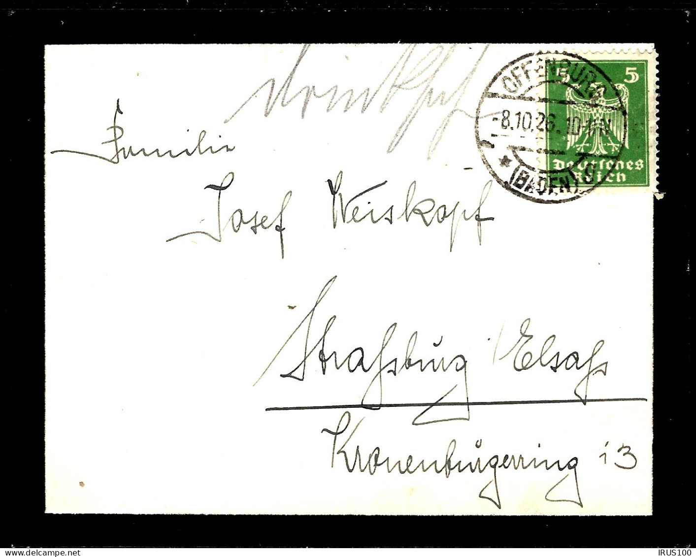 LETTRE D'OFFENBURG - 1926 - POUR STRASBOURG - Cartas & Documentos