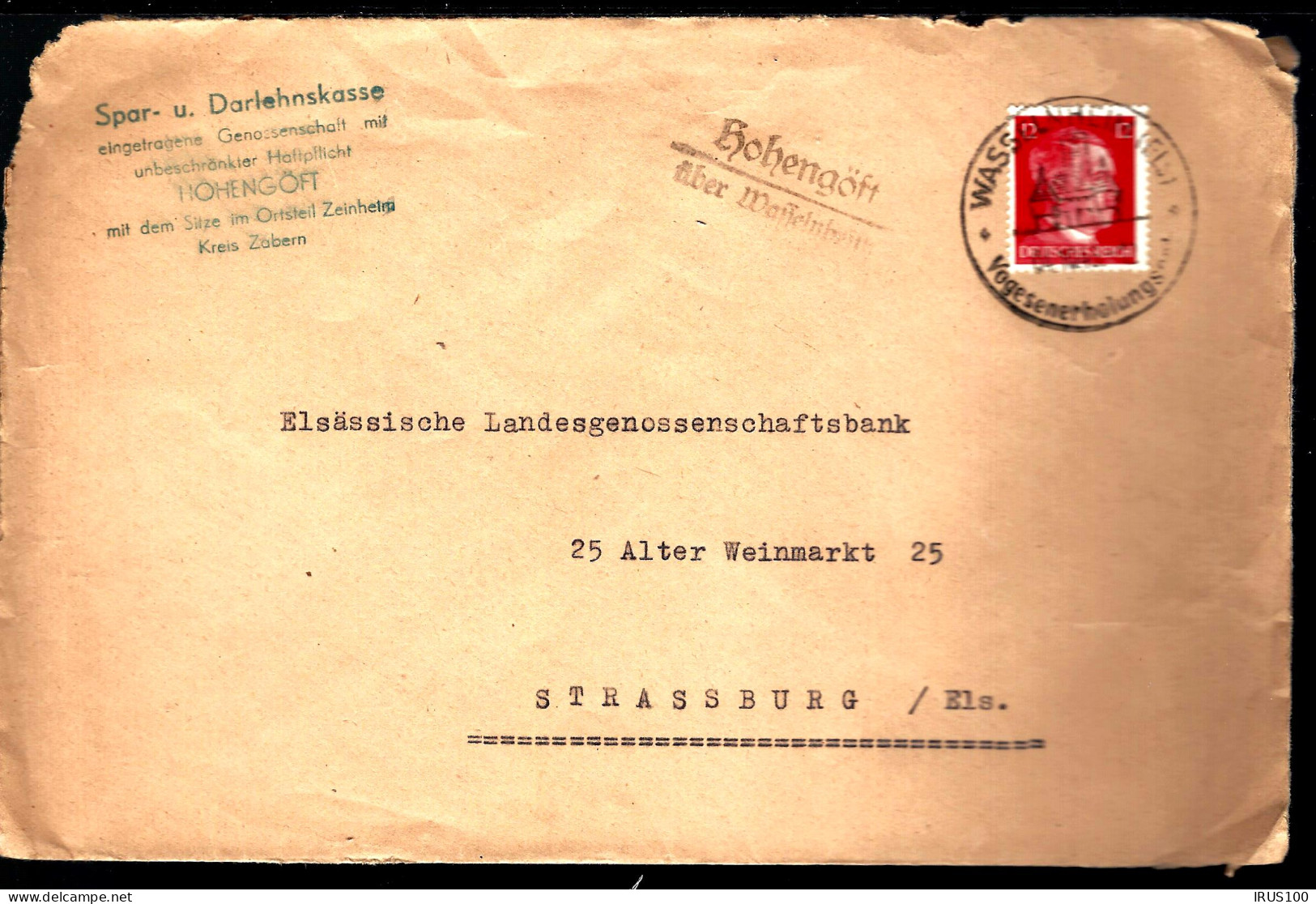 LETTRE DE WASSELNHEIM (ELS) - 1943 - WASSELONNE - Hohengöft (Hohengoeft) / über Wässelnheim - Storia Postale