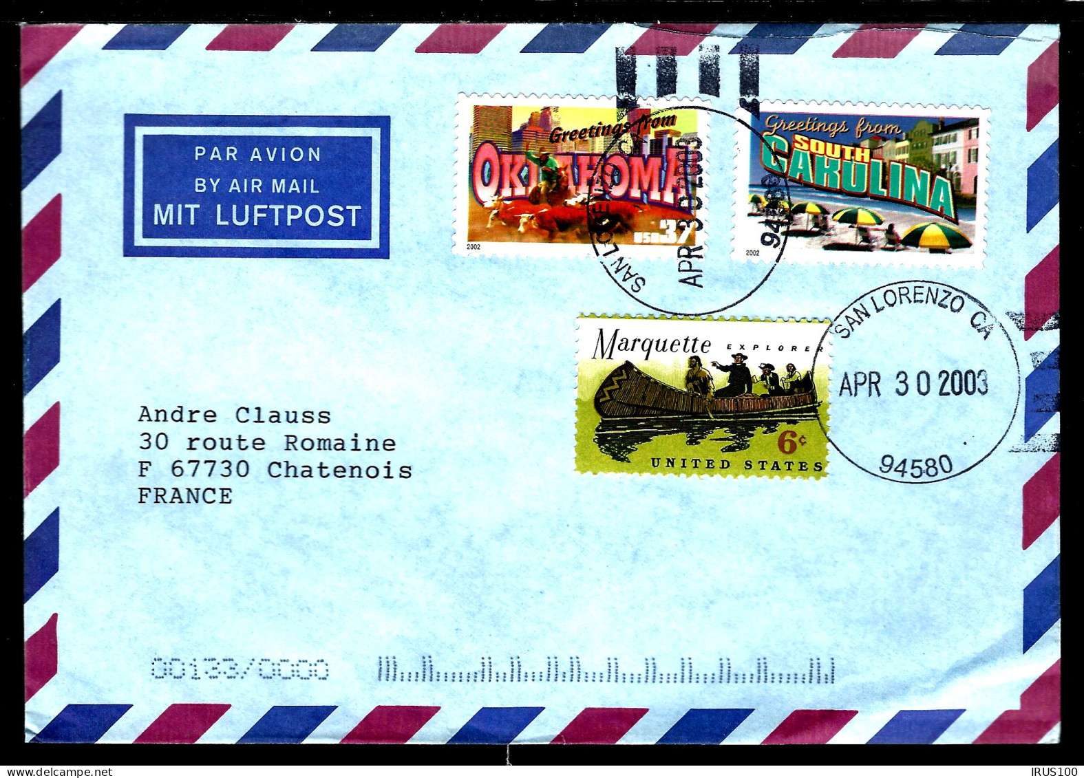 LETTRE DE SAN LORENZO - PAR AVION - CAROLINA / OKLAHOMA / MARQUETTE EXPLORER - Storia Postale