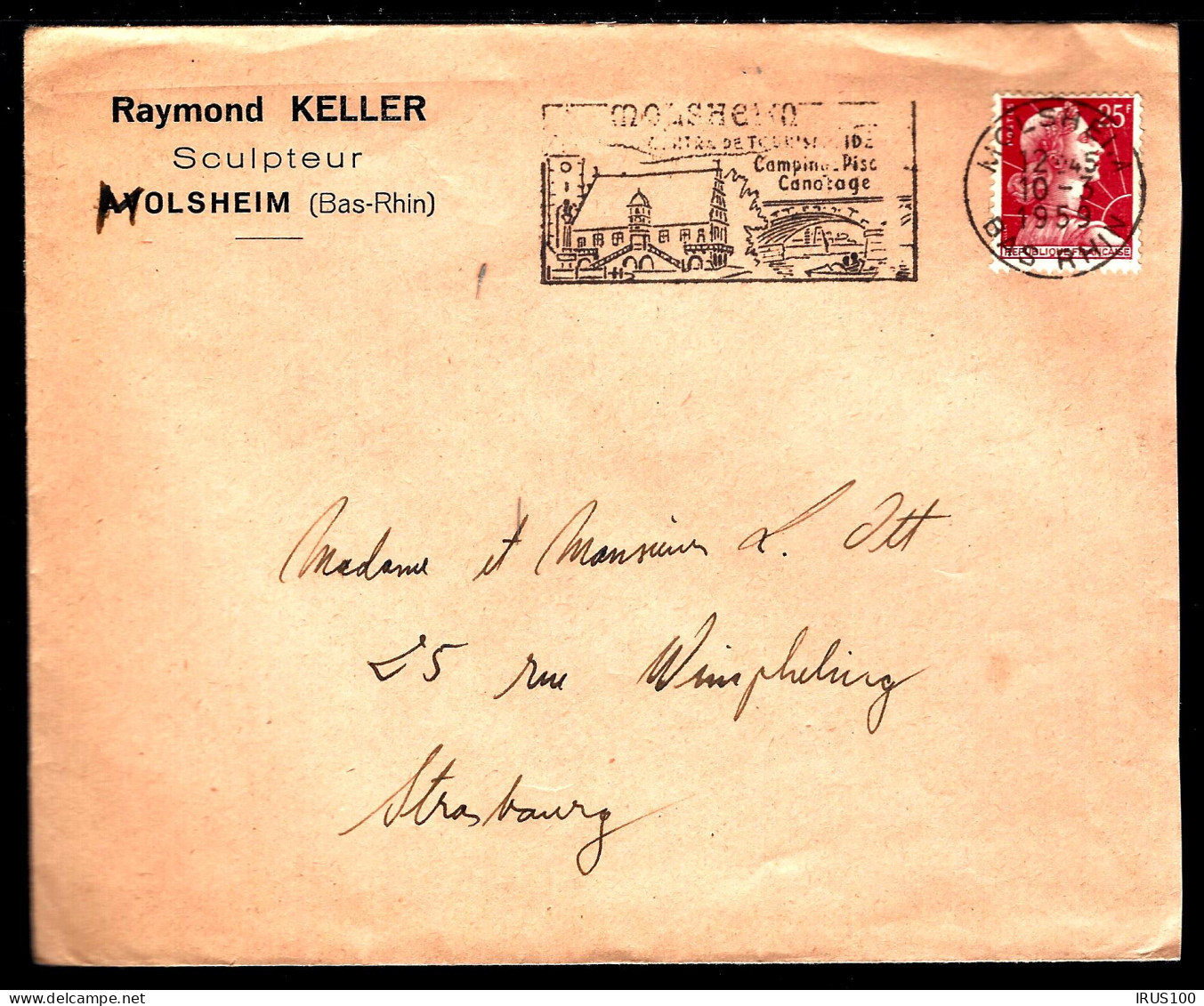 LETTRE DE MOLSHEIM - SCULPTEUR RAYMOND KELLER - 1959 - - Covers & Documents