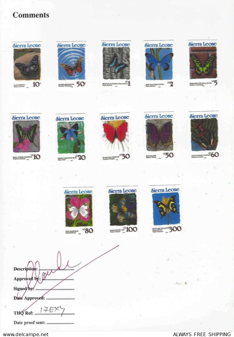 1990 Sierra Leone Animals Insects Moths Butterflies Fauna Flora Michel 1588A/1592A - Rare Imperf Proof Essay Trial MNH - Papillons