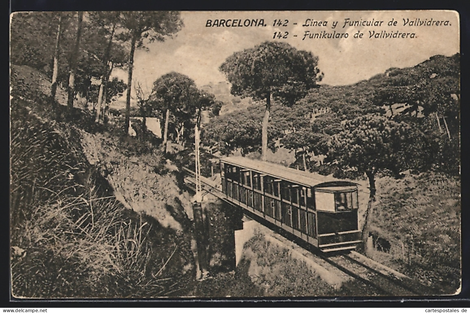 AK Barcelona, Linea Y Funicular De Vallvidrera, Bergbahn  - Autres & Non Classés