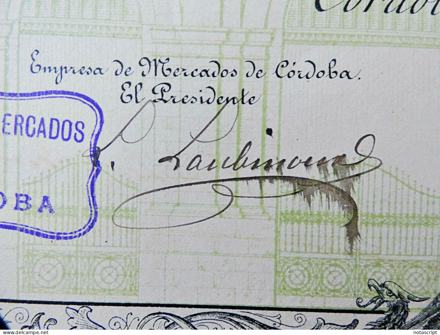 Empresa De Mercados Córdoba 1894 Spain ,Share Certificate - Andere & Zonder Classificatie