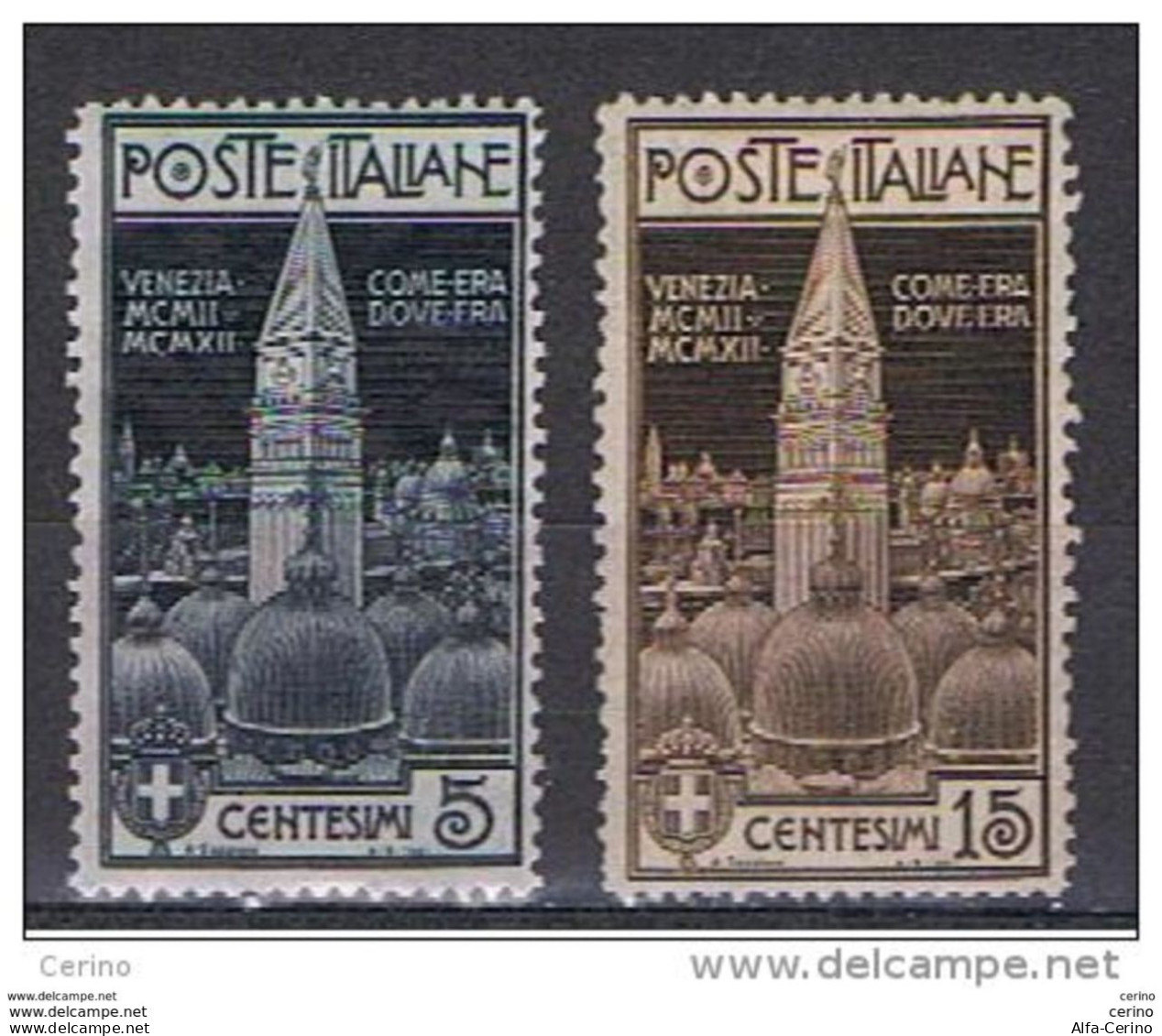 REGNO:  1912  CAMPANILE  DI  VENEZIA  -  S. CPL. 2  VAL. N./L. -  SASS. 97/98 - Mint/hinged