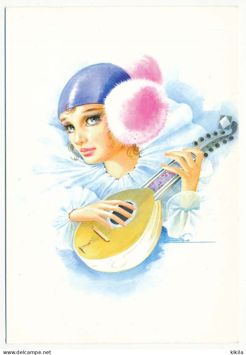 CPSM / CPM 10.5 X 15  Tête De Femme Colombine Musicienne Mandoline Luth - Hedendaags (vanaf 1950)