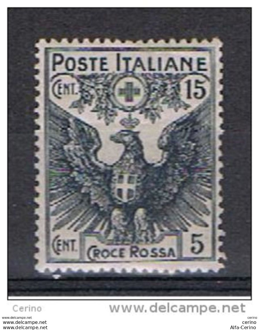 REGNO:  1915/16  CROCE  ROSSA  -  15 C./5 C. GRIGIO  T.L. -  SASS. 103 - Nuovi