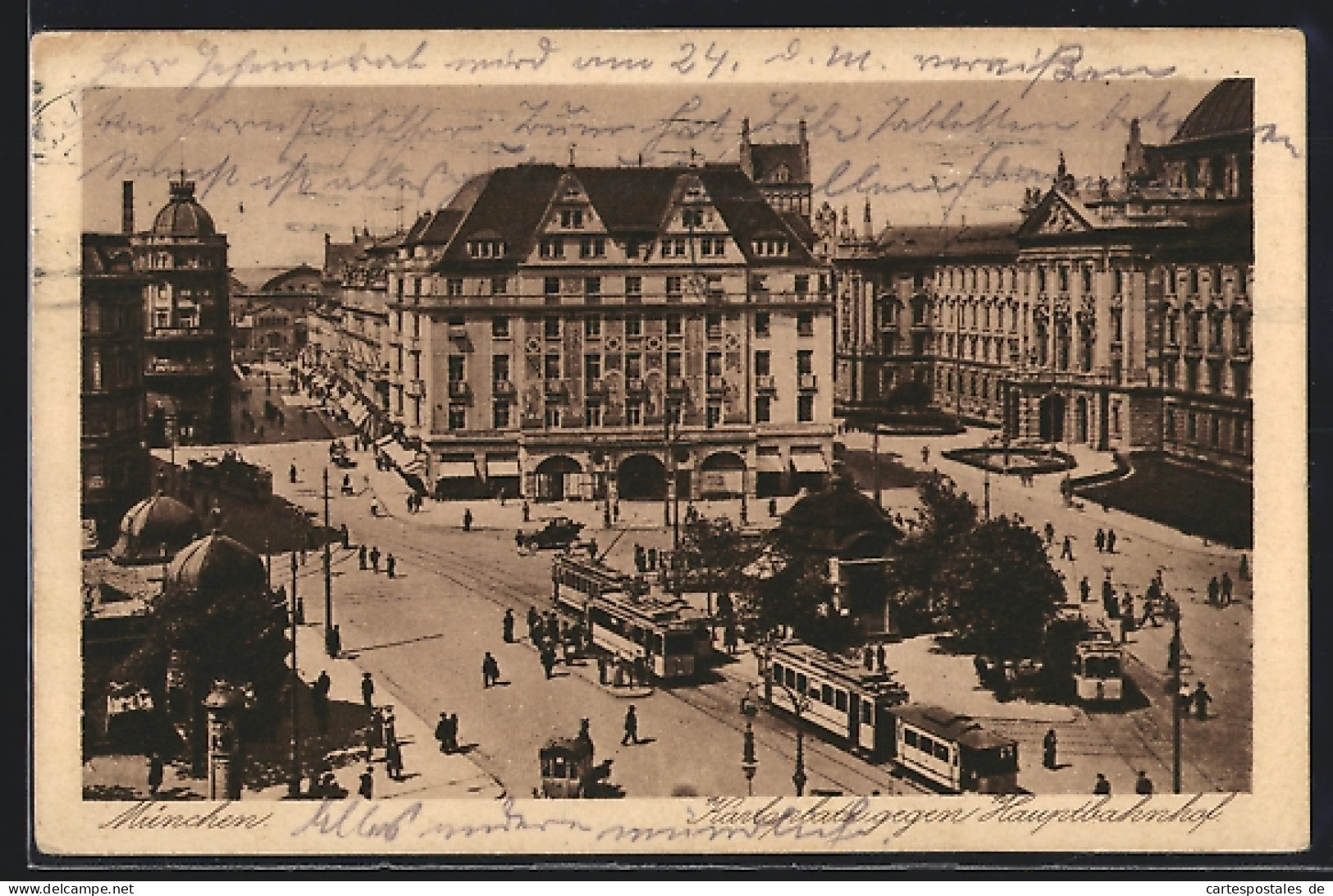 AK München, Karlsplatz Mit Strassenbahnen Gegen Hauptbahnhof  - Strassenbahnen