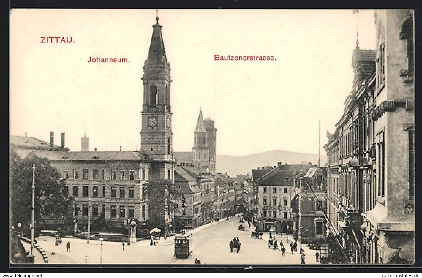 AK Zittau, Strassenbahn Am Johanneum In Der Bautznerstrasse  - Zittau