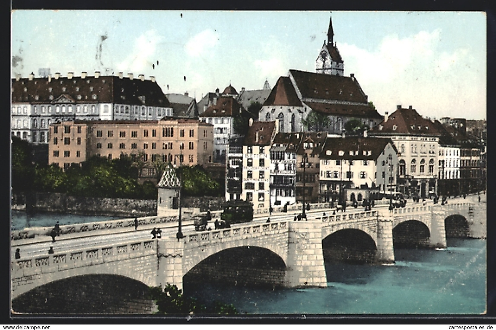 AK Basel, Strassenbahn Auf Der Mittleren Rheinbrücke  - Tranvía