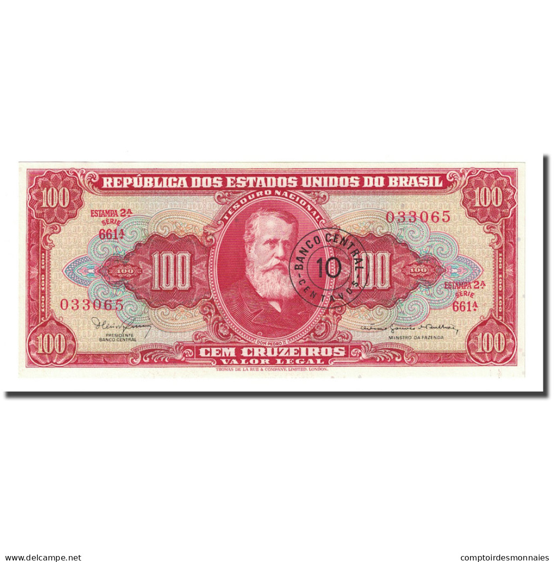 Billet, Brésil, 10 Centavos On 100 Cruzeiros, Undated (1966-1967), KM:185a - Brasile