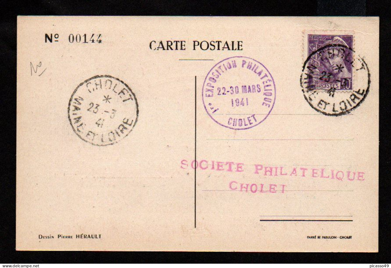 Carte Postale émise Pour La Première Exposition Philathelique Cholet - Bolli Commemorativi