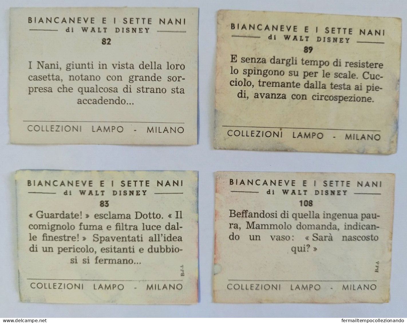 Bq72 Lotto Di 4 Figurine Biancaneve E I Sette Nani Ed .lampo N.108-82-83-89 - Andere & Zonder Classificatie