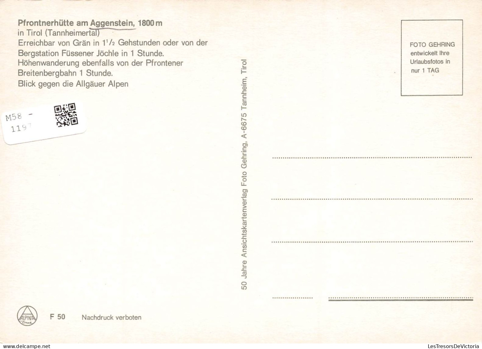 ALLEMAGNE - Pfrontnerhutte Am Aggenstein - 1800 M In Tirol (Tannheinmertal) - Animé - Carte Postale - Pfronten