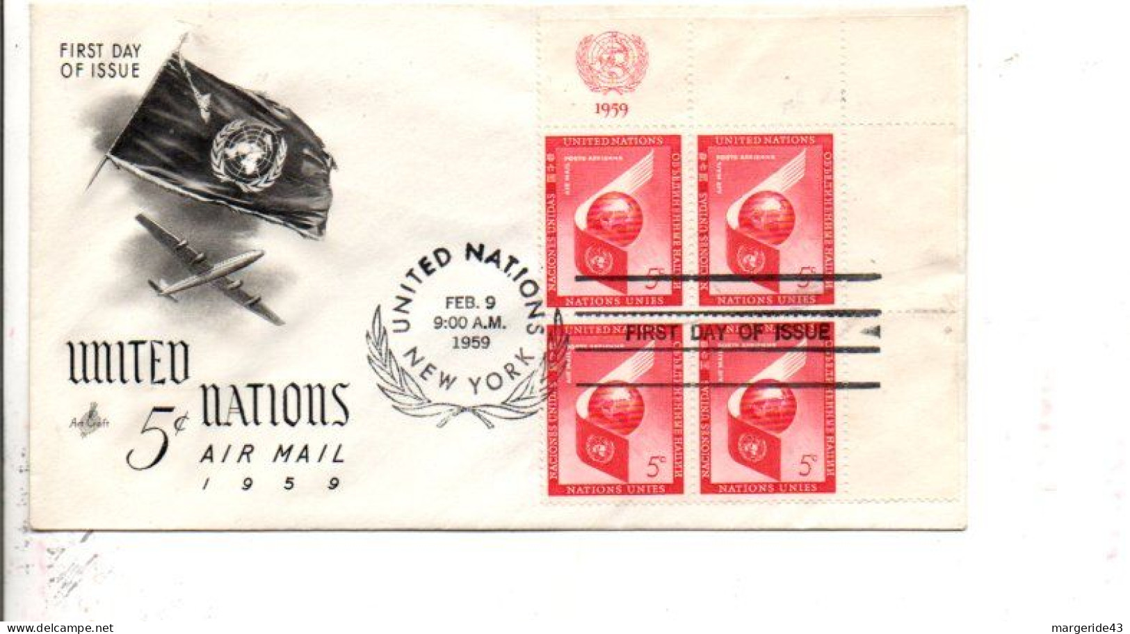 NATIONS UNIES FDC 1959 POSTE AERIENNE - FDC