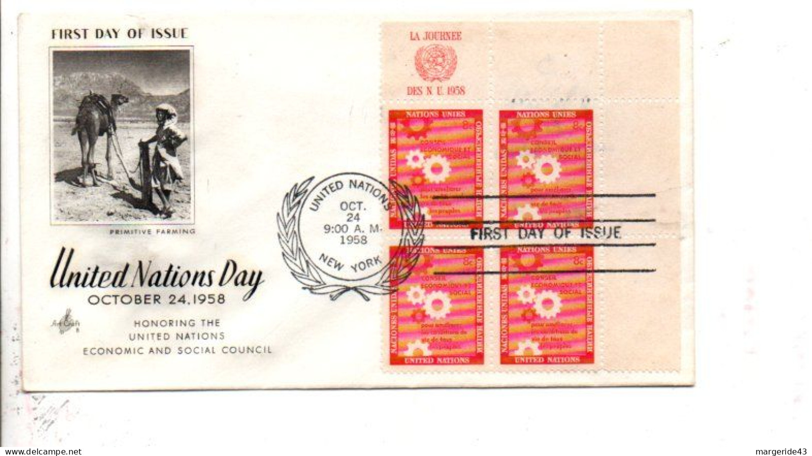 NATIONS UNIES FDC 1958 JOURNEE DES NATIONS UNIS - FDC