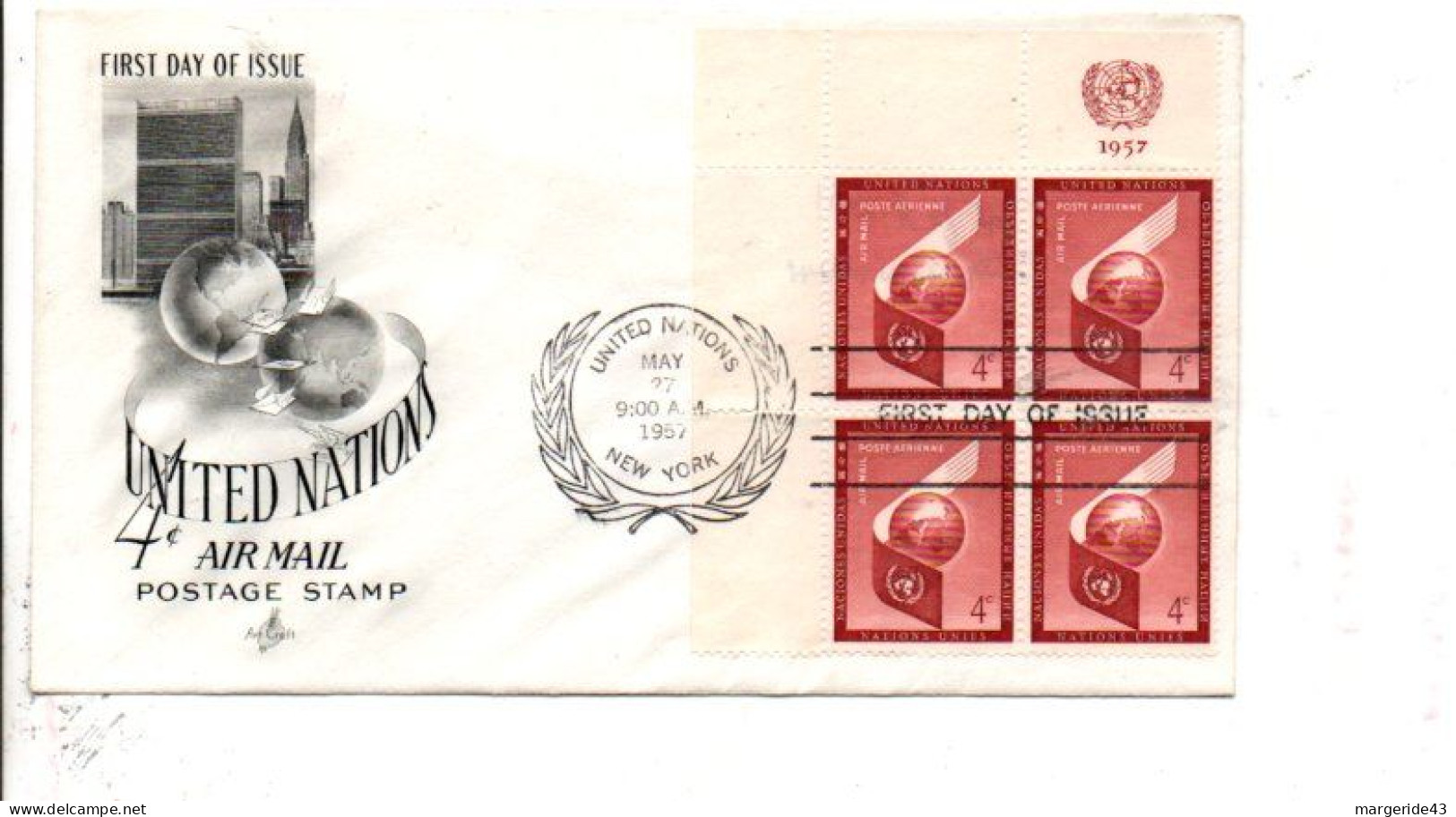 NATIONS UNIES FDC 1957 POSTE AERIENNE - FDC