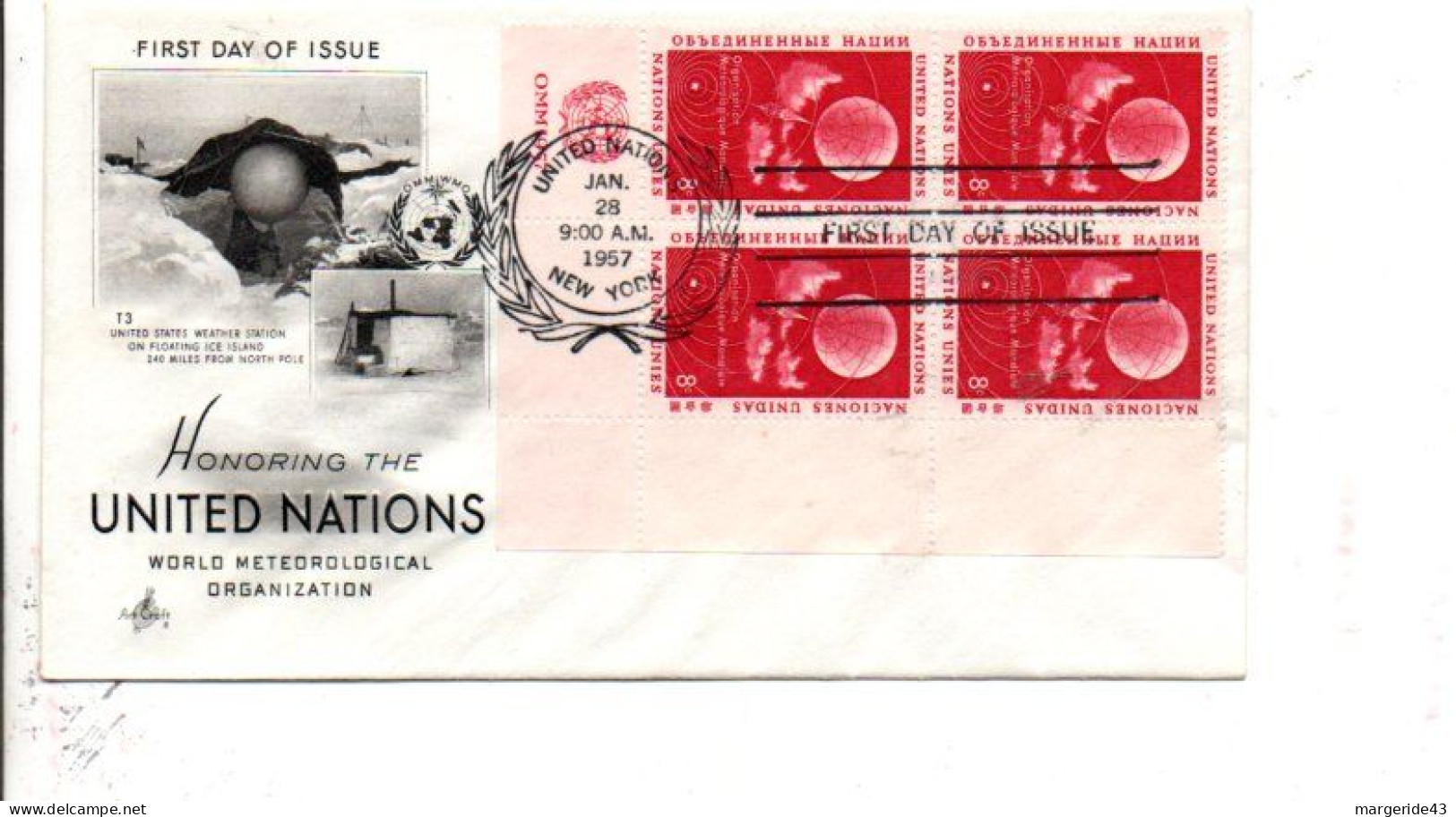 NATIONS UNIES FDC 1957 ORGANISATION METEOROLOGIQUE MONDIALE - FDC