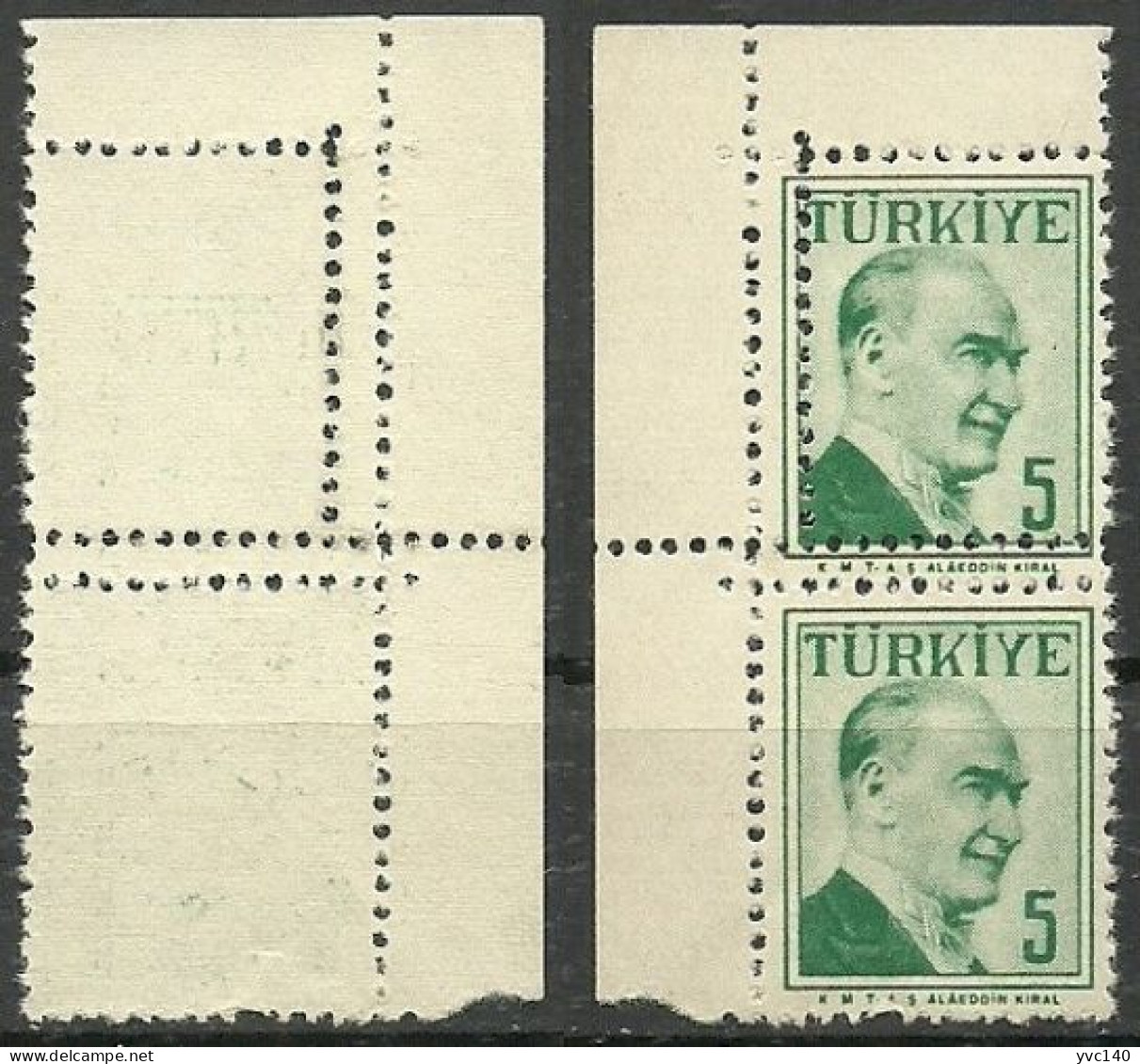 Turkey; 1957 Regular Postage Stamp 5 K. ERROR "Double Perf." - Unused Stamps
