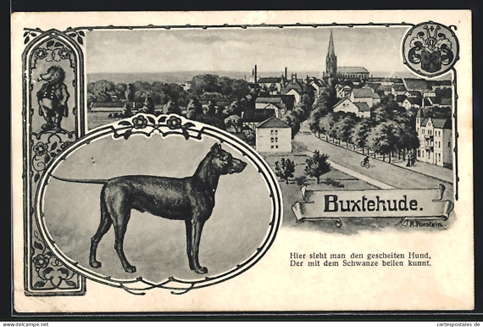 AK Buxtehude, Hund Und Ortsansicht  - Buxtehude