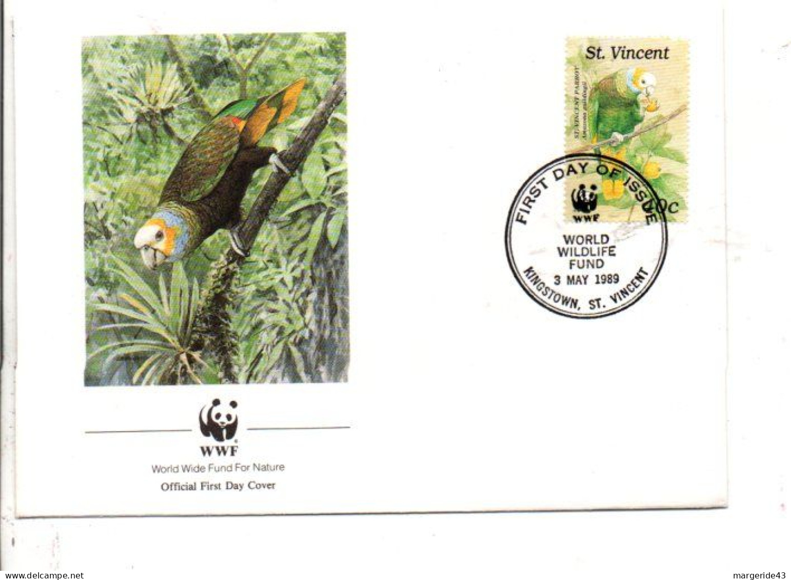 WWF FDC SAINT VINCENT 1989 PERROQUET - Covers & Documents