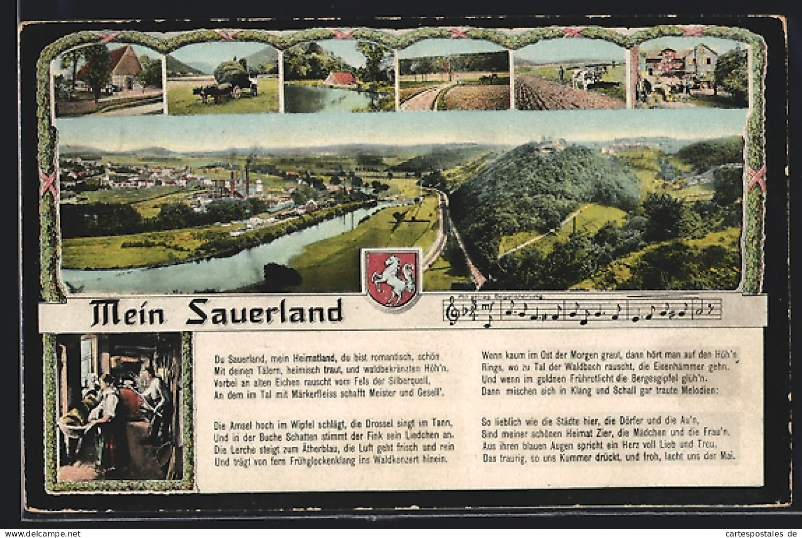 AK Arnsberg /Sauerland, Bauernhaus, Ochsenwagen, Uferpartie  - Arnsberg