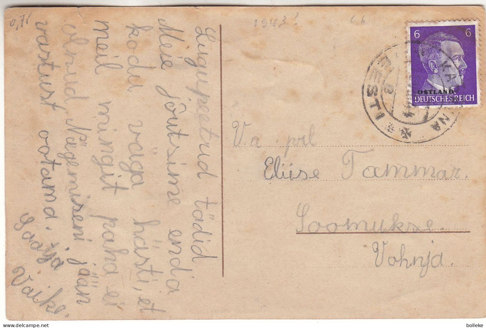 Allemagne - Ostland - Carte Postale De 1943  ? - Oblit Riga - Exp Vers Kadrina - Hitler - - Occupation 1938-45