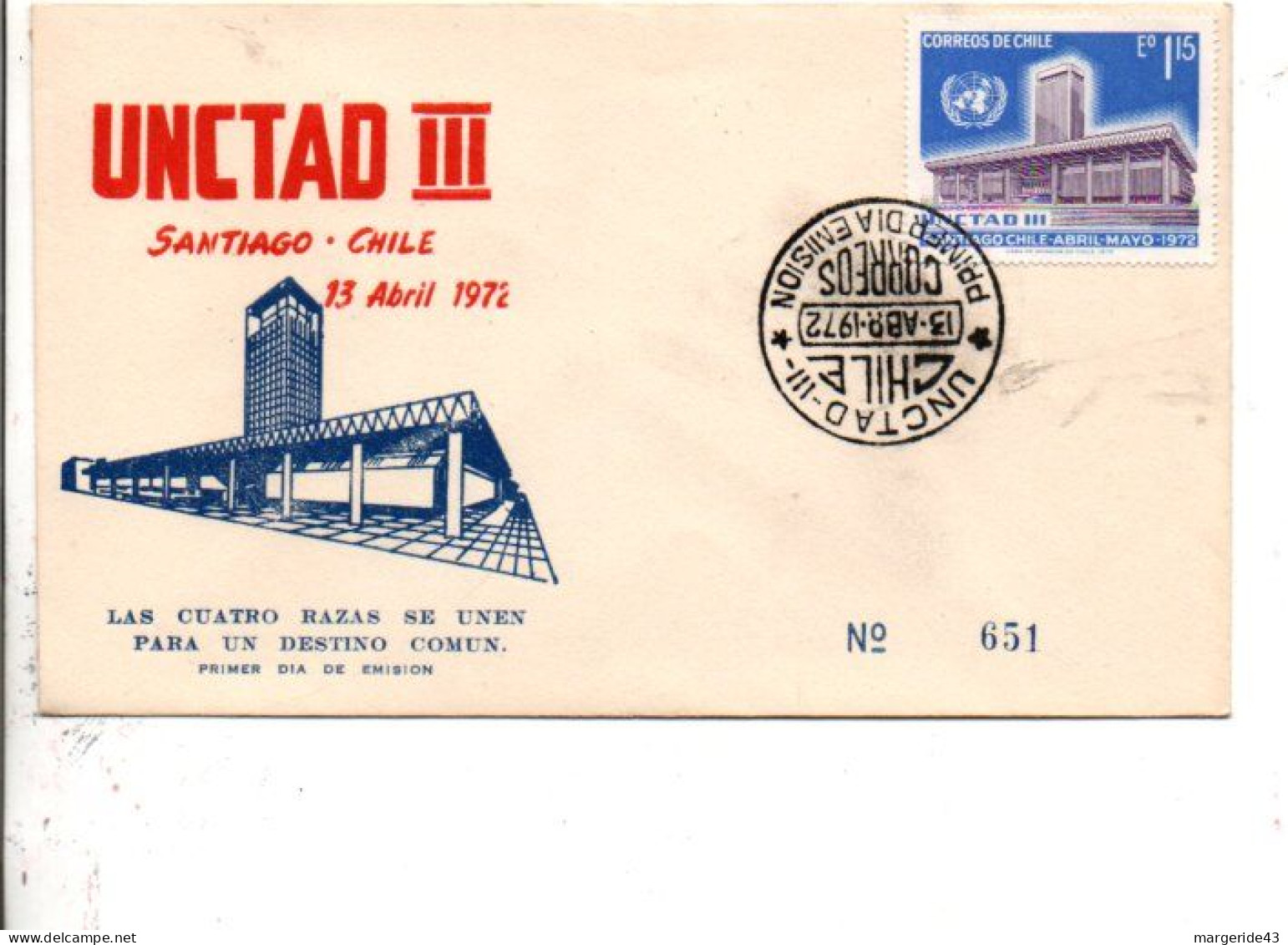 CHILI FDC 1972 UNCTAD III - Cile