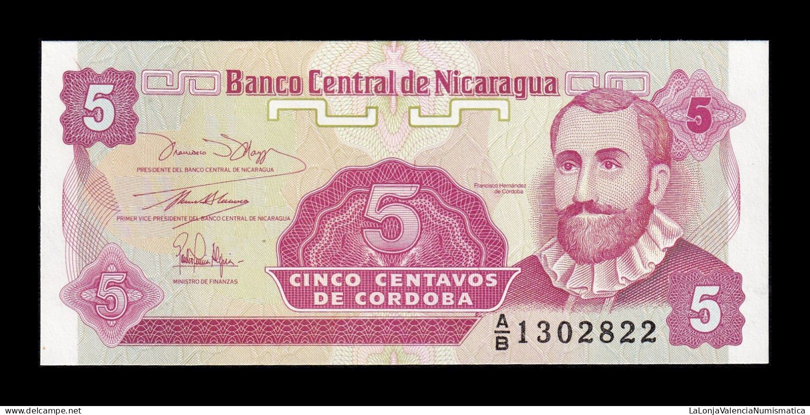 Nicaragua 5 Centavos De Córdoba 1991 Pick 168a Firma 1 Sc Unc - Nicaragua